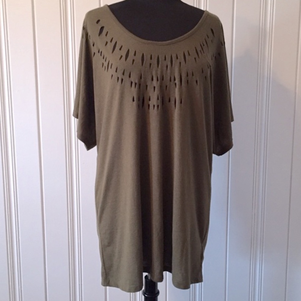 Vintage Boho Free People Olive Laser Cut Dolman Oversized Top